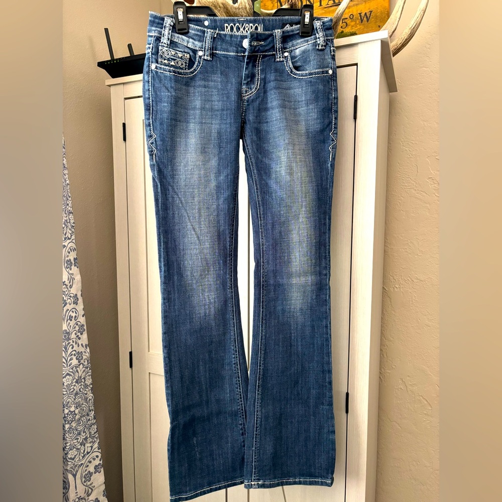 Rock & Roll Denim Straight Leg Jeans - Blue